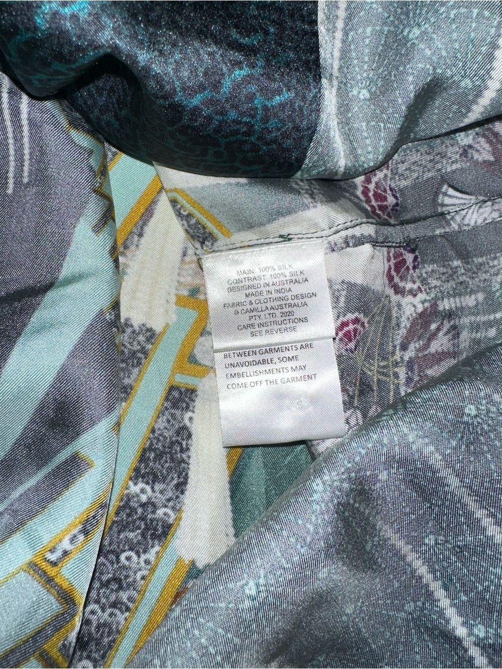 Camilla "Fitsgeralds Flapper" green silk art deco quilted jacket top M NO BELT - Picture 11 of 11